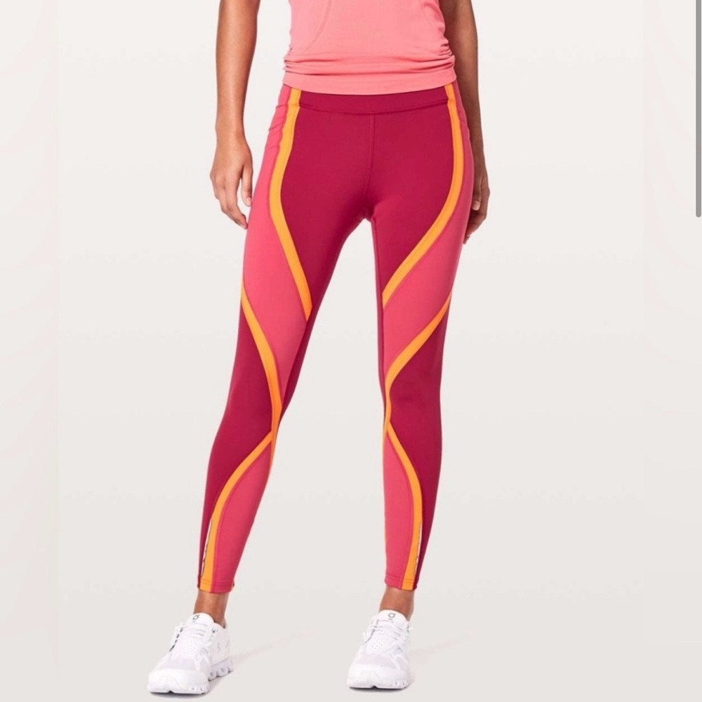 Lululemon Wild Twist Legging 7/8 Tight Size 8  Ruby Red Fuchsia Pink Vivid Amber